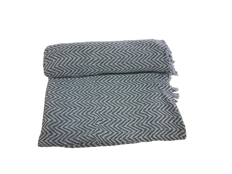 Gray Cotton Plaid Throw With Tassels image