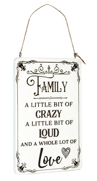 White Home Decor Wall Art Sign, Family-Crazy-Loud-Love