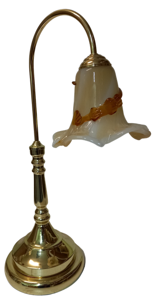 Traditional Brass Table Lamp with Amber Glass Shade