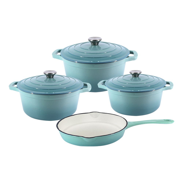 SMTE - 7-Piece Premium Sky Blue Ceramic Cast Iron Dutch Oven &amp; Cookware Set