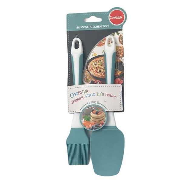 Pack Of 2 Silicone Heat Resistant Spatula &amp; Brush Set - Hazy Blue