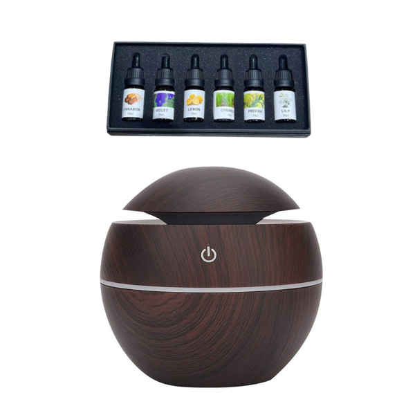 Ultrasonic LED Round Aroma Diffuser &amp; Humidifier with 6 Essential Oils
