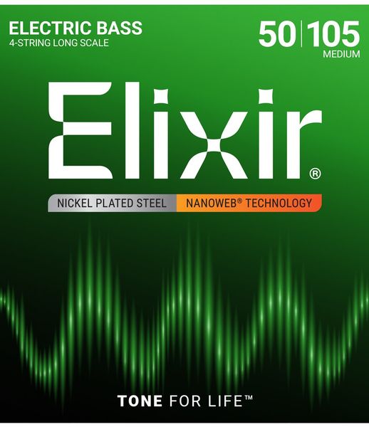 Elixir Nanoweb Nickel Plated Medium Extra Long Bass Strings (50-105)