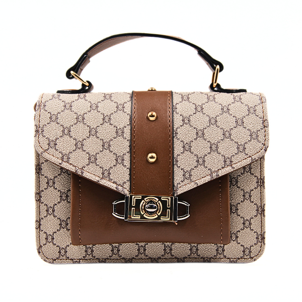 Missy Missi Ladies Flap Hand Bag Criss Cross Pattern Dark Brown
