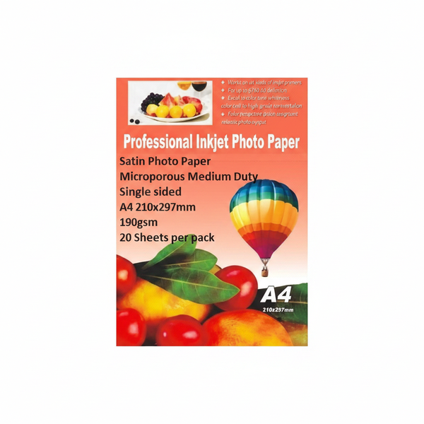 Professional Inkjet Photo Paper - A4 Satin Finish (190gsm, 20 Sheets)