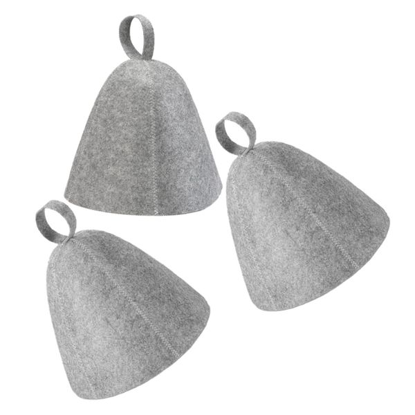 3Pcs Felt Sauna Hat, Hot Spring Bath Absorbent Hair Cap (Grey)