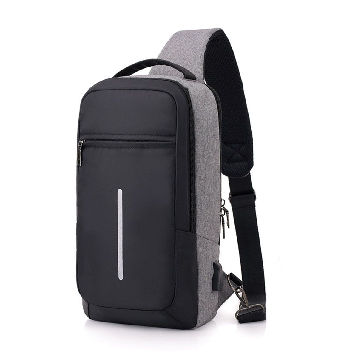 Men Chest Pack USB Charging Single Shoulder Tote Messenger Bag - Gery