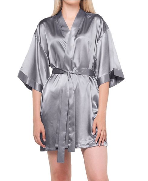 Women's Bride Bridesmaids Gray Robe Satin Kimono Wedding and Bridal Party