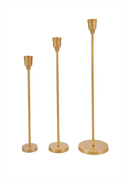 Elegant Dinner Candle Holder- Gold Finish - 3 Piece