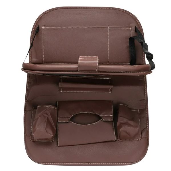 Synergy360 Car Seat Organizer: Foldable Tray with Tablet Holder - Brown