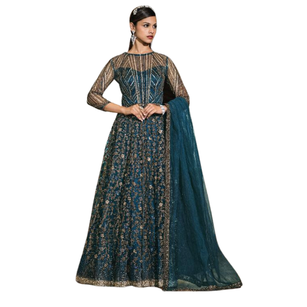 Exclusive Embroidered Net Anarkali Salwar Kameez - Beige