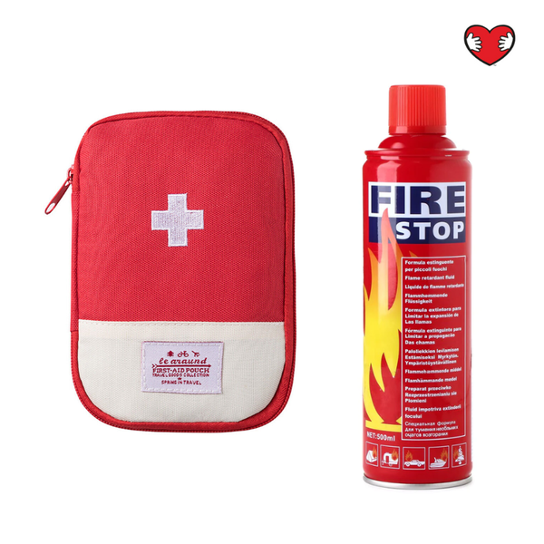 First Aid Kit Mini Pouch and Portable Fire Extinguisher 1000ml