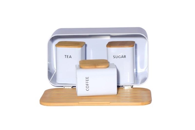 ZD Bamboo Lid Bread Bin and Canister Set - White