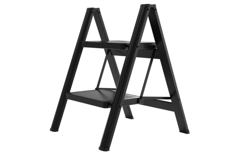 2-Step Folding Ladder - Anti-Slip, Portable &amp; Lightweight, Black Stepladder