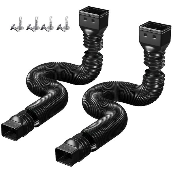 2 Pack Gutter Downspout Extensions (Black) with Screws