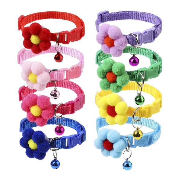 Pet Collars Set of 8 For Cat &amp; Dog Collars with Flower Charms &amp; Bells