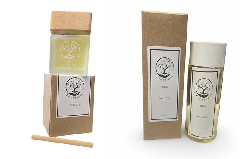 Set of 2 Scents Of White Tea 200ml Diffuser Wooden Top and 150ML Refill