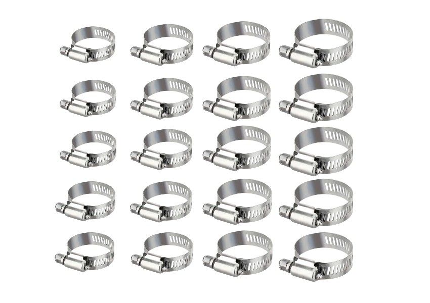 20 Piece - Stainless Steel Adjustable Soft Pipe Clamps - Silver