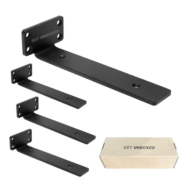 GET UNBOXED 20CM Heavy Duty L Shelf Bracket for Floating Shelves - 4 Pack