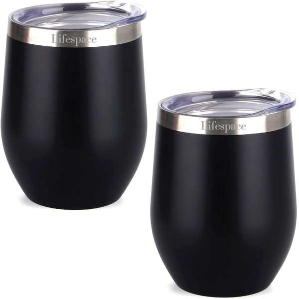 Lifespace Premium SS Matt Black Double Walled Wine Cups / Mug - Pair
