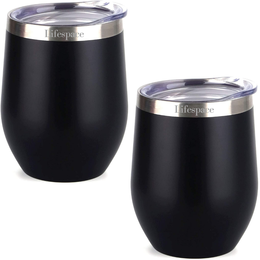 Lifespace Premium Stainless Steel Matt Black Double Walled Wine Cups