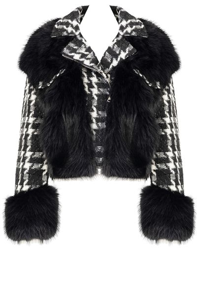Sissy Boy: Hounding You Houndstooth And Faux Fur Combination Jacket