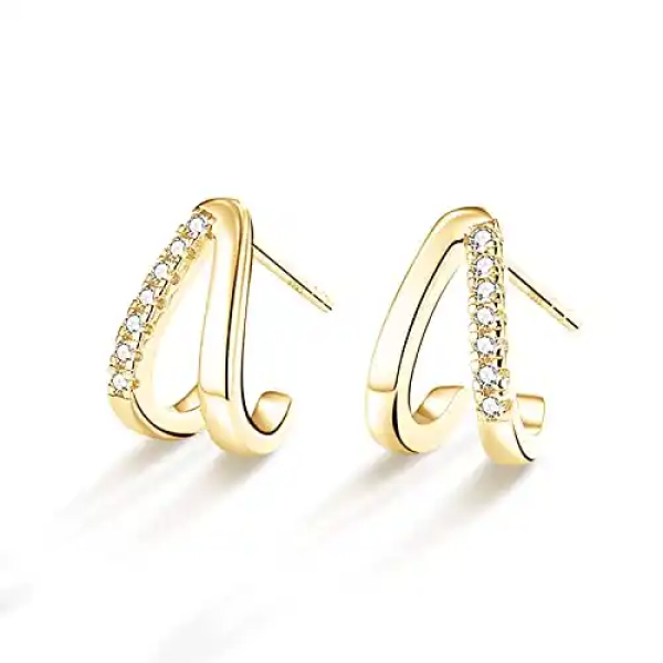 Earrings Somen 925 Sterling Silver V Shape CZ Studs