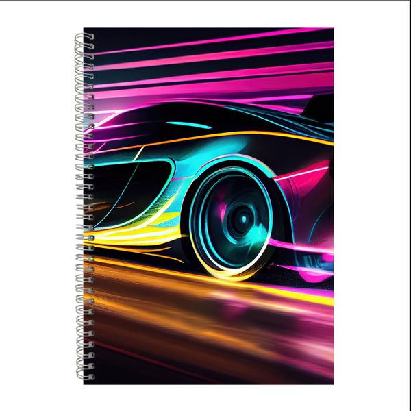 Neon Side A4 Notebook Pad Lines Racing Car Lovers Trendy Graphic Present044