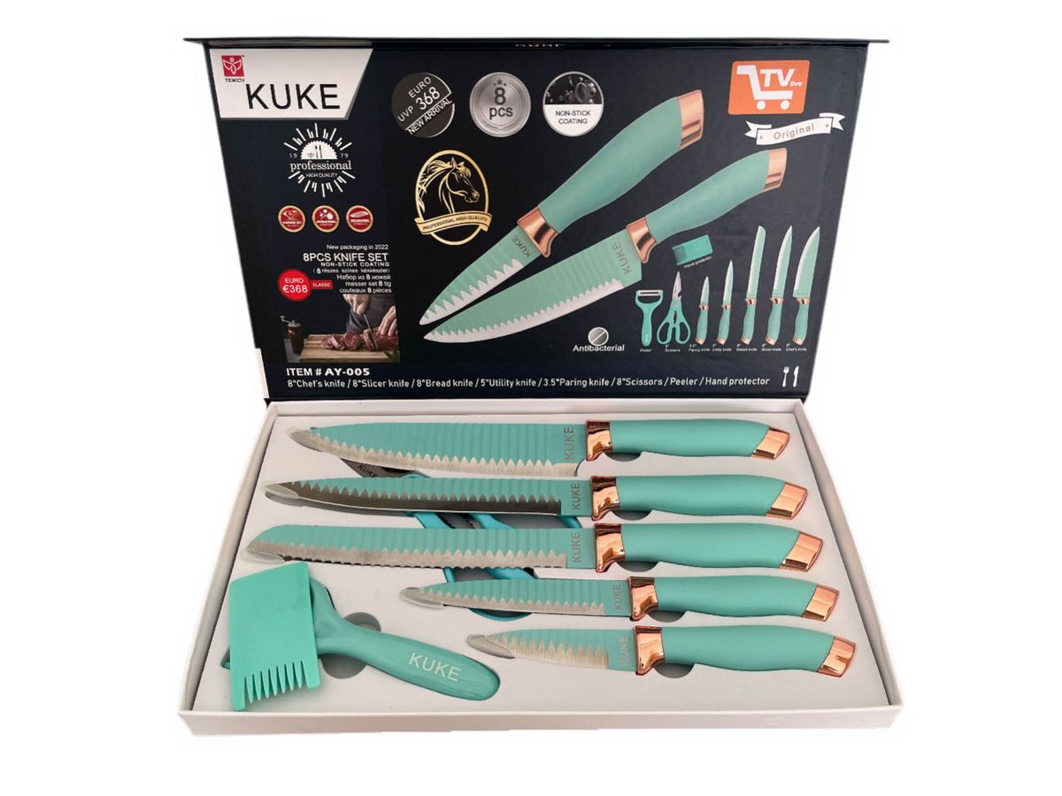 Kuke Corrugated Non-Stick Coating Kitchen Knife 8Pcs set- Green | Shop ...