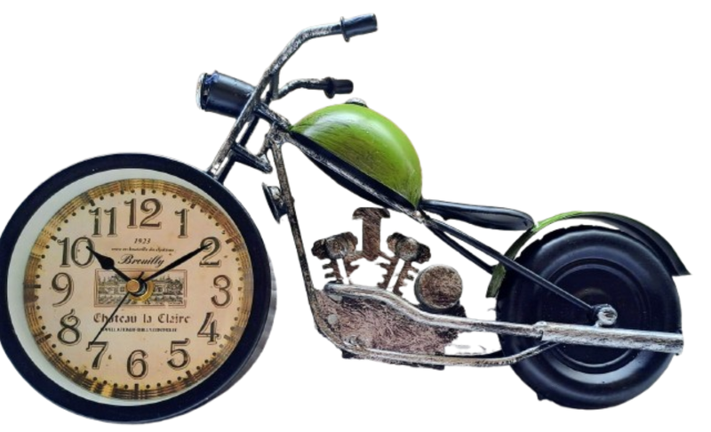Vintage Motorcycle Desk Clock - Decorative Metal Table Clock (Green)