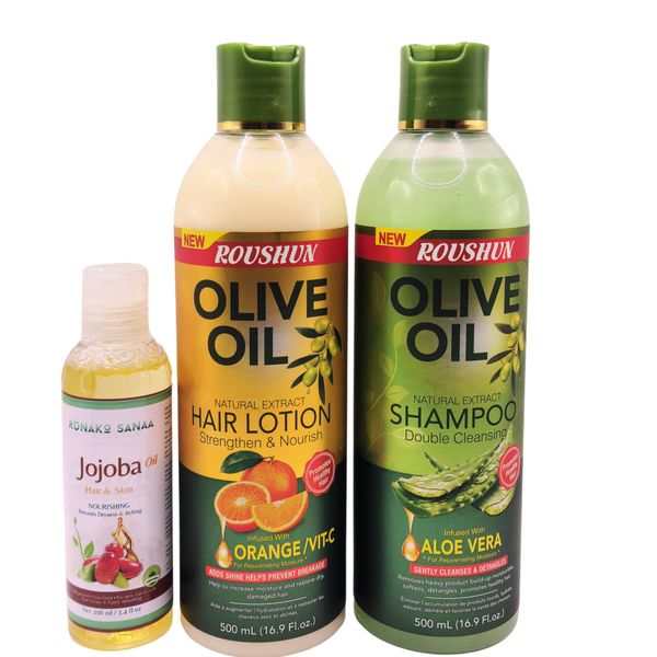 Roushun Olive Oil &amp; Aloe Vera Shampoo, Hair Lotion with Orange, Jojoba Oil