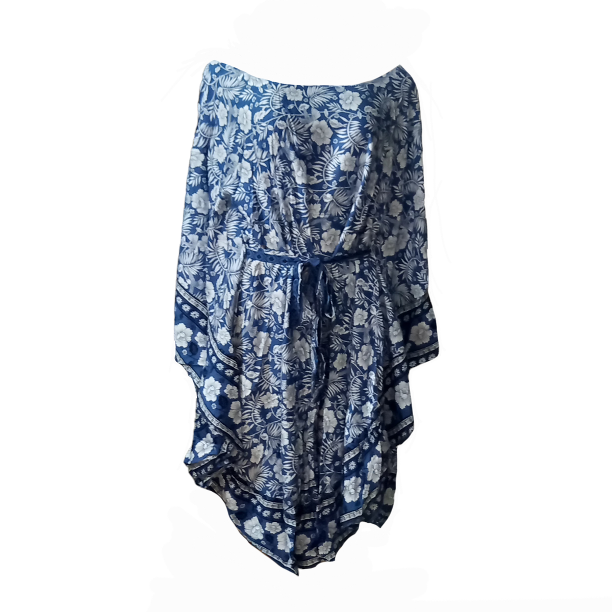 Blue and White Floral Print Caftan Dress With Belt | Shop Today. Get it ...