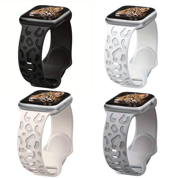 4-Pack Leopard Engraved Thick Silicone Apple Watch Bands 42/44/45/49mm