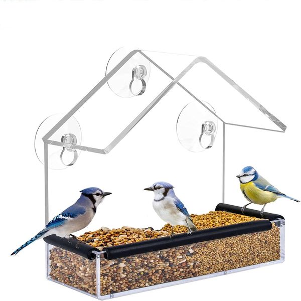 Window Bird Feeder with 3 Suction Cups, Acrylic Clear Bird House Box