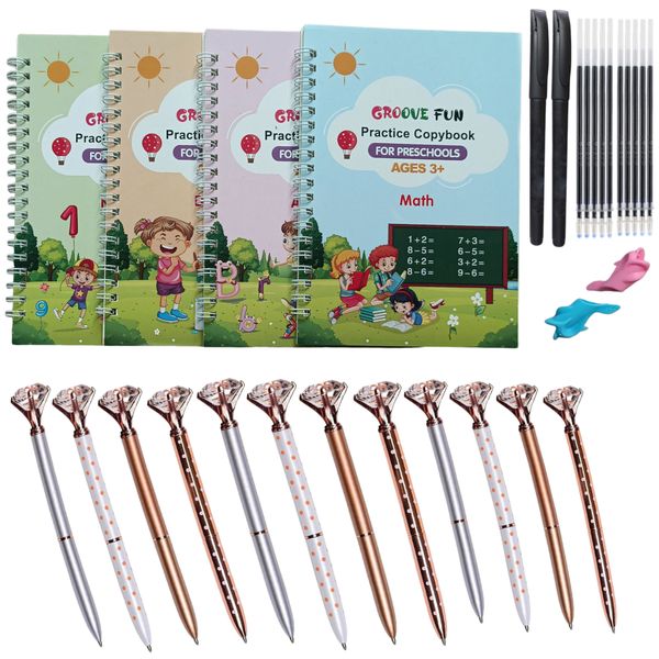 4 Magic Handwriting Practice Copybook with 12pcs Polka Dot Ballpoint Pen