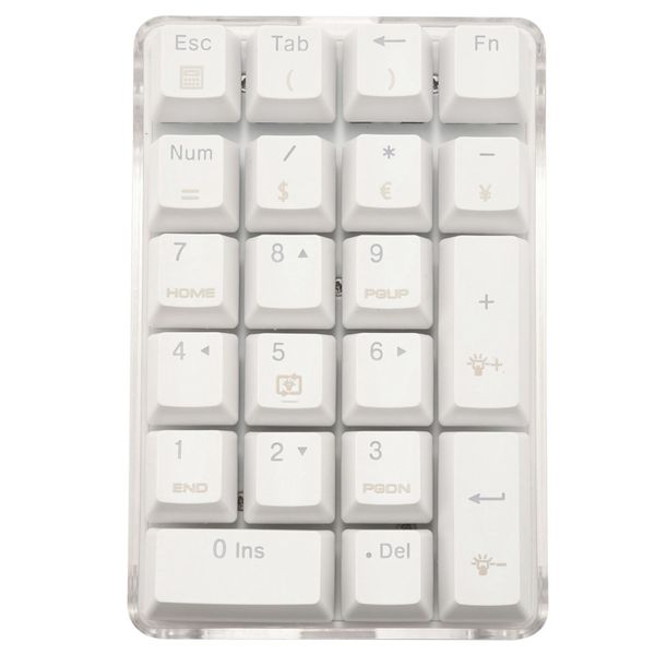 21 Keys White Backlit Mechanical Numeric Keypad with Blue Switches