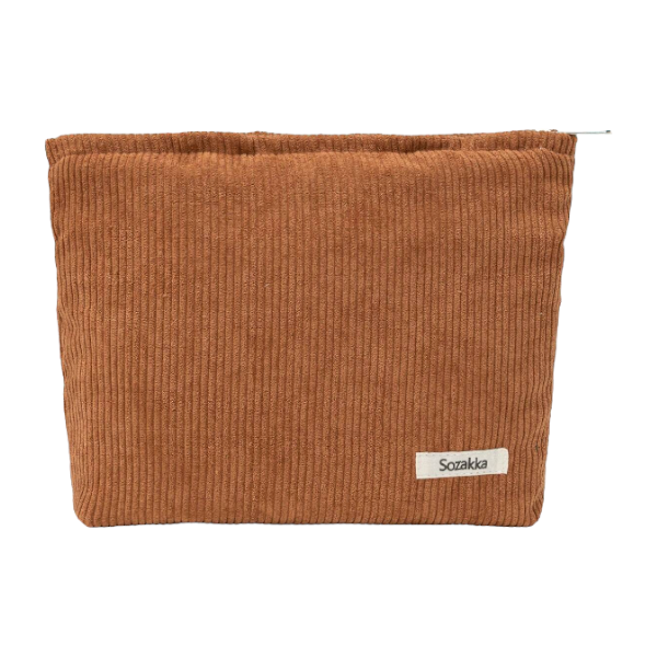 Sozakka - Portable Ribbed Corduroy Travel Makeup Cosmetic Zip Bag - Brown