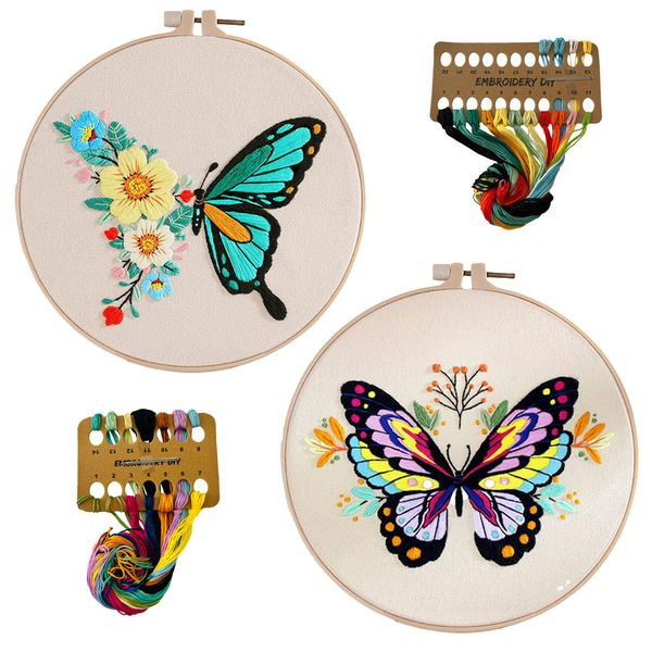 Blue &amp; Purple Butterfly 2 Pack Value Bundle Embroidery Sewing DIY Craft Kit