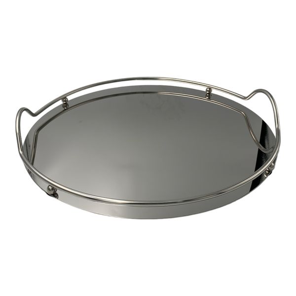 Remarkable Silver Steel Tray With Mirror Finish Round - 40cm