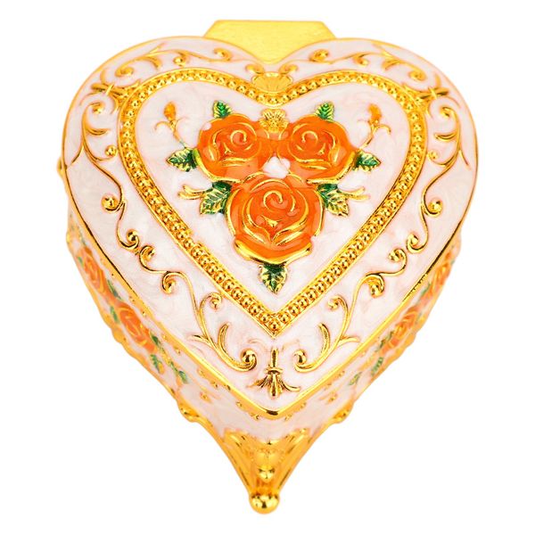Vintage Gold &amp; White Heart Jewelry Box with Velvet Lining for Women &amp; Girls