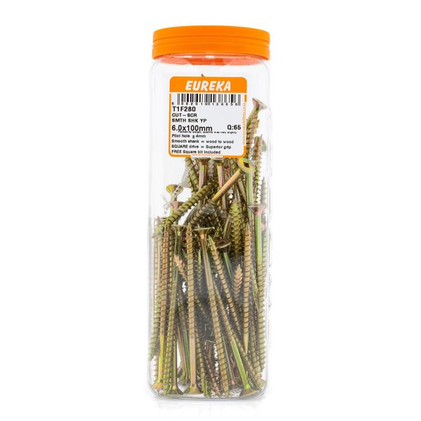 EUREKA Cut-Screw Smooth Shank Yellow Passivated 6 x 100mm Q:65 T1F280
