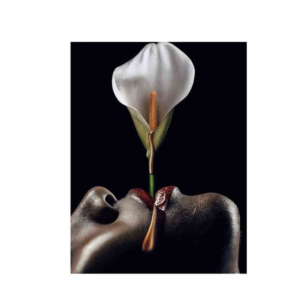 Canvas-Art- Single Mouth Lips Flower Face Abstract Wall Art