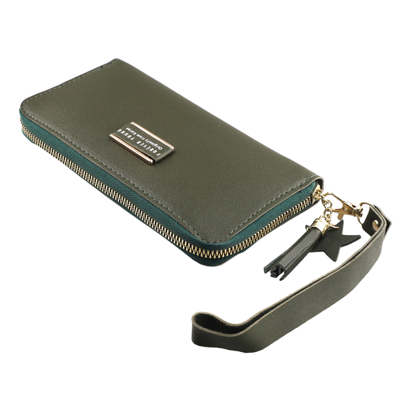 Long Ladies Wallet Clip Zipper Coin Mobile Phone Purse Green