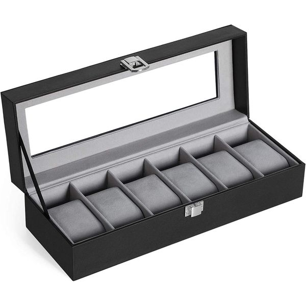 Songmics Watch Box with Glass Lid - 6 Slots