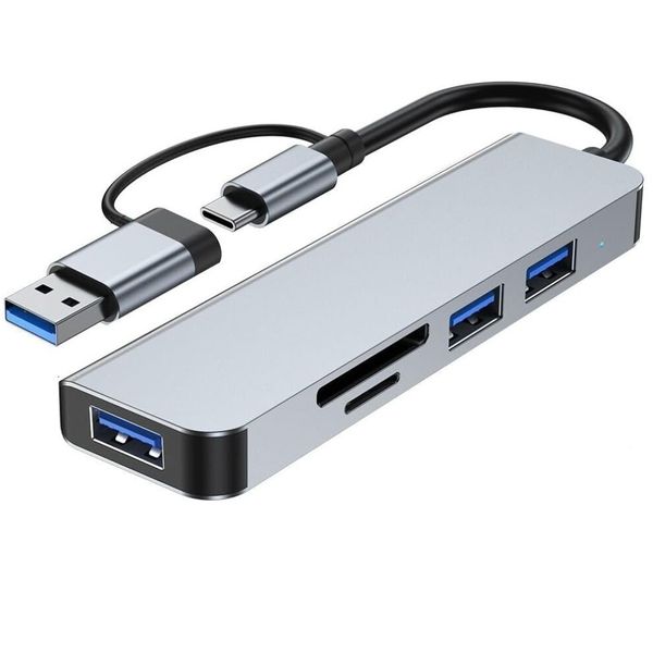 5 in 1 Aluminum USB-Hub with Memory Card Reader and 3 USB 3.0 Ports