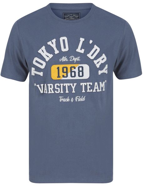 Tokyo Laundry Mens - Varsity Team Motif Cotton Jersey T Shirt In Vintage Indigo (Parallel Import)