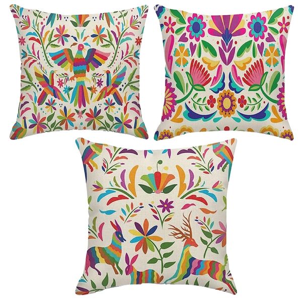 Decor Colourful Ethnic Decorative Birds &amp; Flowers Cushion Cover 3-Piece - 45cm