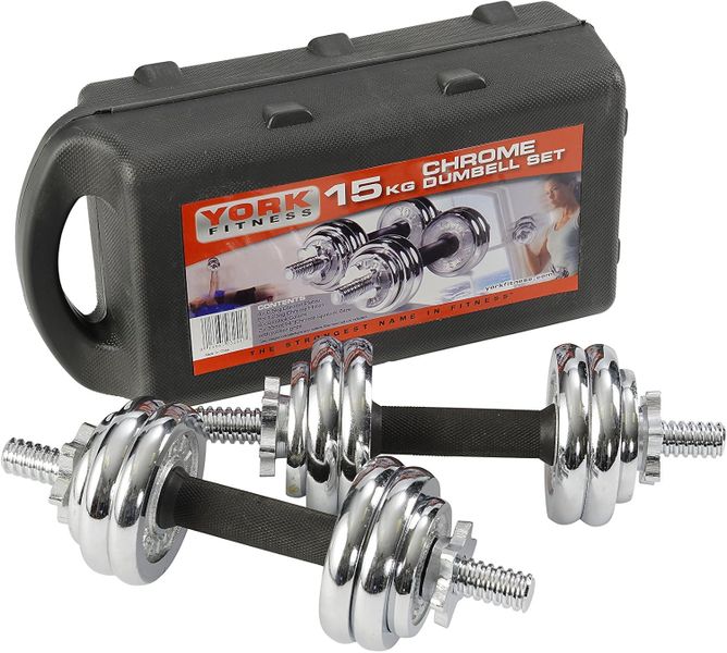 York Fitness 15KG Chrome Dumbbell Set