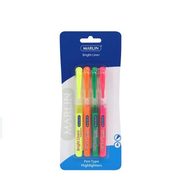 Marlin - Set Of 4 Bright Liners Pen Type Highlighter (Pack Of 12)