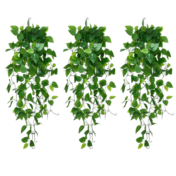 3Pcs 5-Branch Hanging Artificial Pothos Leaves for Wall Decor